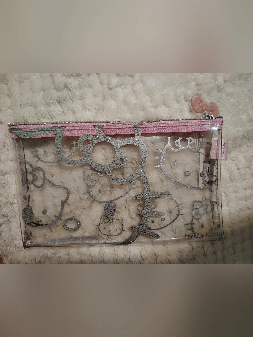 Sephora Clear Hello Kitty Cosmetic Pouch - Pink and Silver